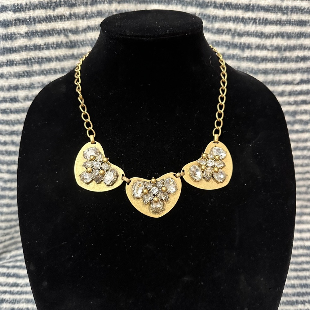 J.CREW Statement Crystal Rhinestones Bib Necklace‎ Gold Tone Chain